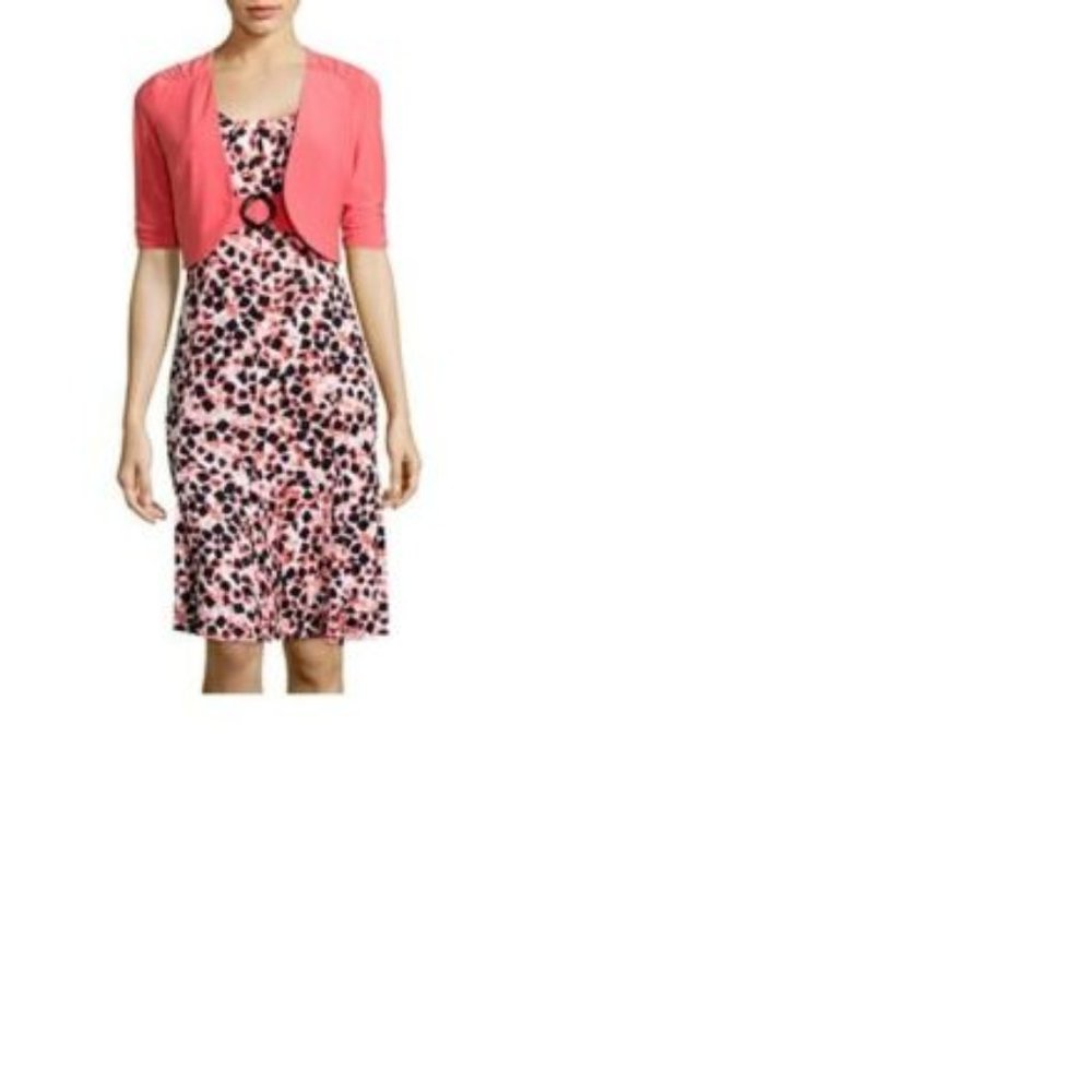 PERCEPTIONS ELBOW-SLEEVE DOT PRINT JACKET DRESS